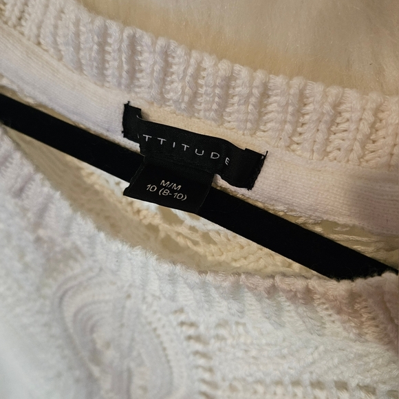 Attitude Open Knit Dove White Pullover Sweater Vest - Picture 5 of 6